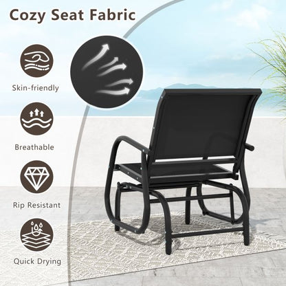 Outdoor Single Swing Glider Rocking Chair with Armrest-Black