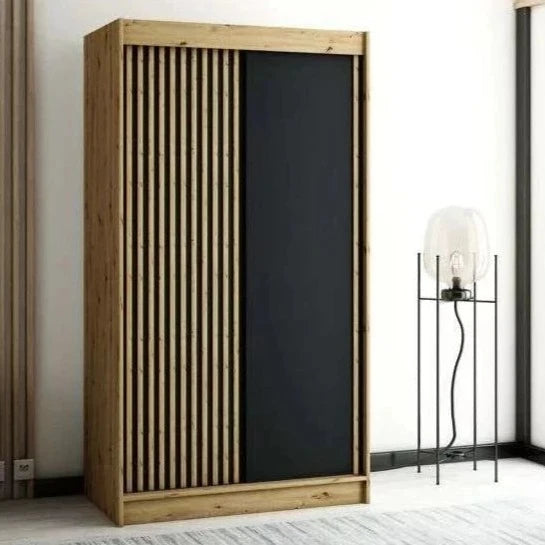 Gloucester 120cm Sliding Door Wardrobe Strips Design - Artisan Oak, Black, White