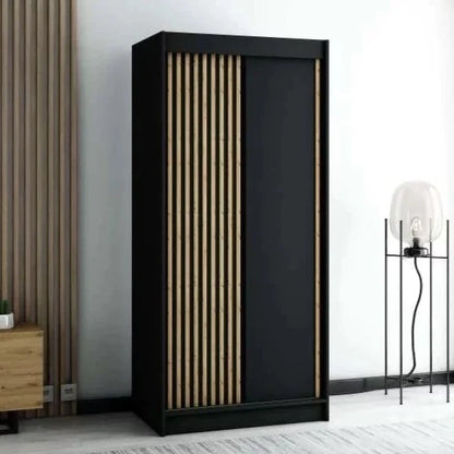 Gloucester 100cm Sliding Door Wardrobe Strips Design - Black, White, Artisan Oak