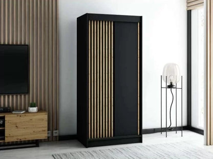 Gloucester 100cm Sliding Door Wardrobe Strips Design - Black, White, Artisan Oak