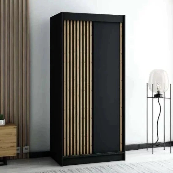 Gloucester 100cm Sliding Door Wardrobe Strips Design - White, Artisan Oak, Black