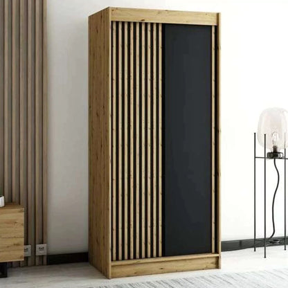 Gloucester 100cm Sliding Door Wardrobe Strips Design - White, Artisan Oak, Black