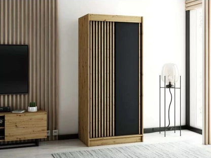 Gloucester 100cm Sliding Door Wardrobe Strips Design - Black, White, Artisan Oak