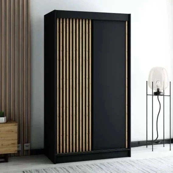 Gloucester 120cm Sliding Door Wardrobe Strips Design - Artisan Oak, Black, White