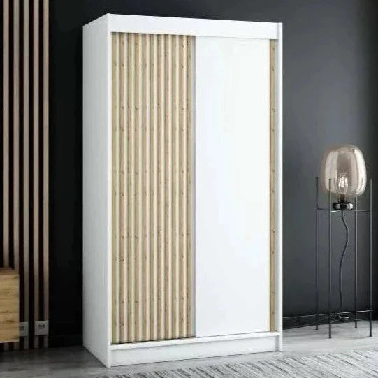 Gloucester 120cm Sliding Door Wardrobe Strips Design - Artisan Oak, Black, White