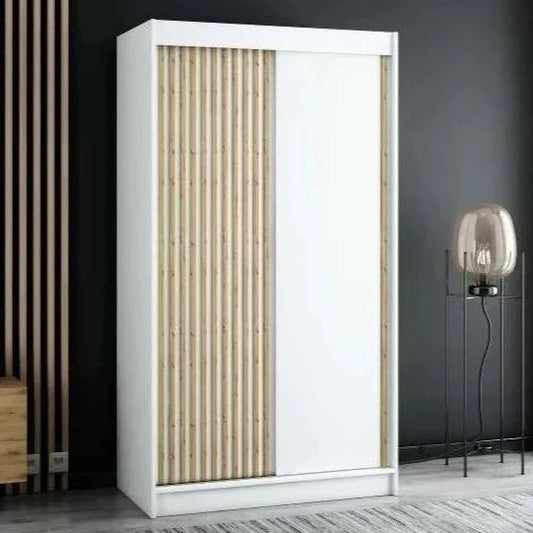 Gloucester 120cm Sliding Door Wardrobe Strips Design - White, Black, Artisan Oak