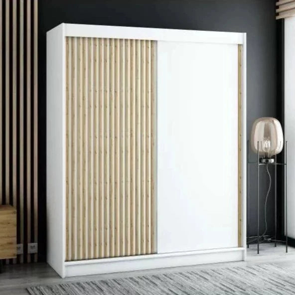 Gloucester 180cm Sliding Door Wardrobe Strips Design - Black, Artisan Oak, White