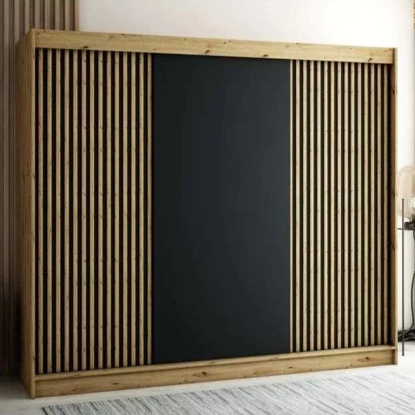 Gloucester 250cm Sliding Door Wardrobe Strips Design - White, Black, Artisan Oak