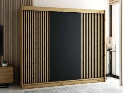 Gloucester 250cm Sliding Door Wardrobe Strips Design - Artisan Oak, Black, White