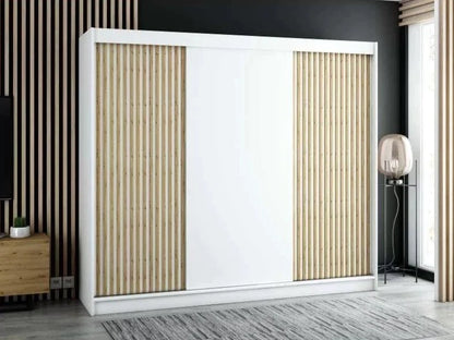 Gloucester 250cm Sliding Door Wardrobe Strips Design - White, Black, Artisan Oak