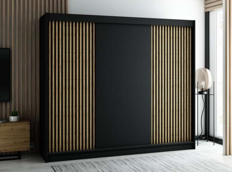 Gloucester 250cm Sliding Door Wardrobe Strips Design - Black, White, Artisan Oak