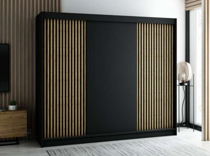 Gloucester 250cm Sliding Door Wardrobe Strips Design - Black, White, Artisan Oak