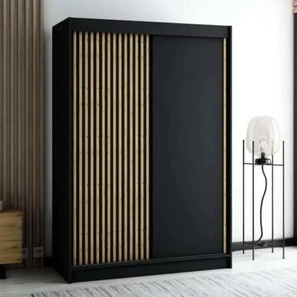 Gloucester 150cm Sliding Door Wardrobe Strips Design - Artisan Oak, Black, White