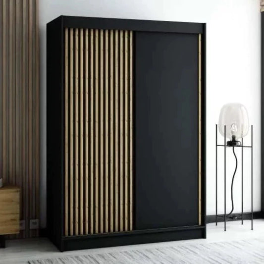 Gloucester 150cm Sliding Door Wardrobe Strips Design - Black, White, Artisan Oak