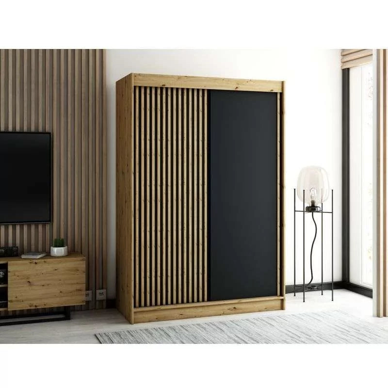 Gloucester 150cm Sliding Door Wardrobe Strips Design - White, Black, Artisan Oak