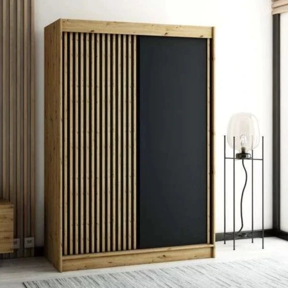 Gloucester 150cm Sliding Door Wardrobe Strips Design - Black, White, Artisan Oak