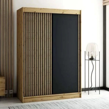 Gloucester 150cm Sliding Door Wardrobe Strips Design - White, Black, Artisan Oak