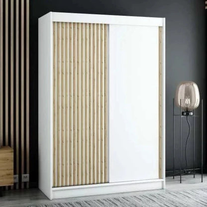 Gloucester 150cm Sliding Door Wardrobe Strips Design - Artisan Oak, Black, White