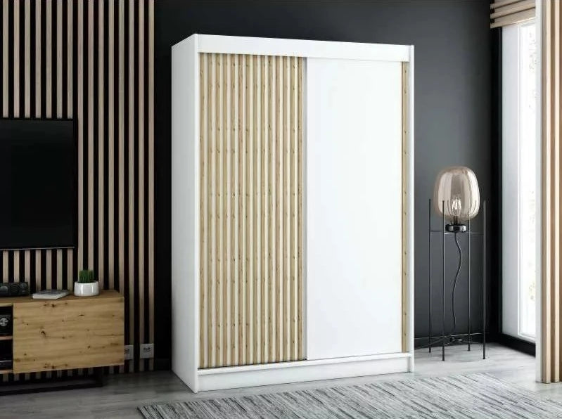 Gloucester 150cm Sliding Door Wardrobe Strips Design - White, Black, Artisan Oak