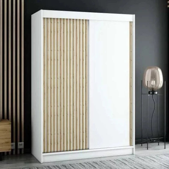 Gloucester 150cm Sliding Door Wardrobe Strips Design - Black, White, Artisan Oak