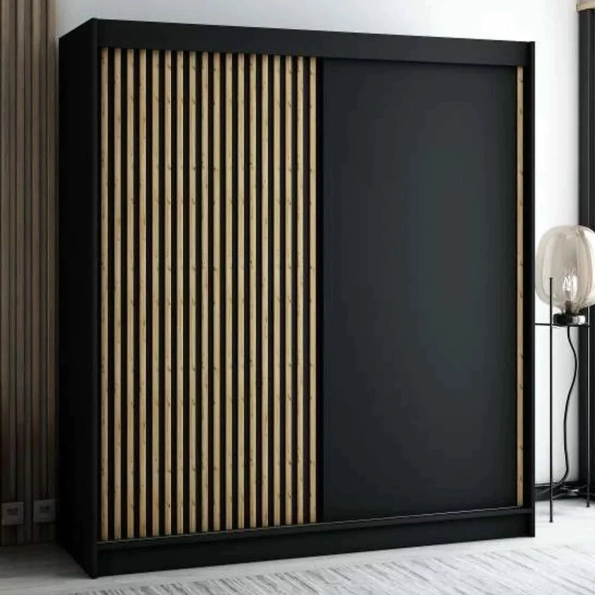 Gloucester 200cm Sliding Door Wardrobe Strips Design - White, Black, Artisan Oak