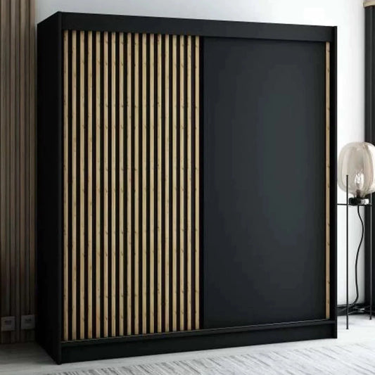 Gloucester 200cm Sliding Door Wardrobe Strips Design - Black, White, Artisan Oak