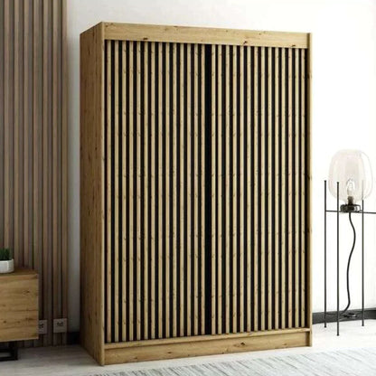 Gloucester I 150cm Sliding Door Wardrobe Strips Design - White, Black, Artisan Oak