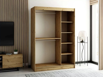 Gloucester I 150cm Sliding Door Wardrobe Strips Design - Artisan Oak, Black, White