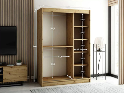 Gloucester I 150cm Sliding Door Wardrobe Strips Design - Artisan Oak, Black, White