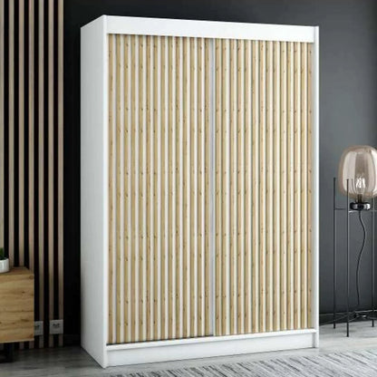 Gloucester I 150cm Sliding Door Wardrobe Strips Design - Artisan Oak, Black, White