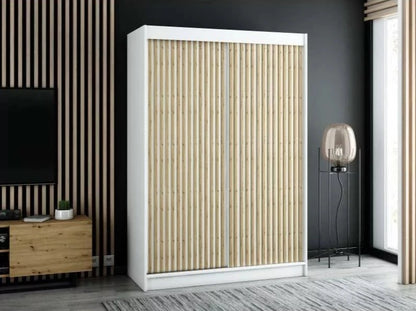 Gloucester I 150cm Sliding Door Wardrobe Strips Design - Artisan Oak, Black, White