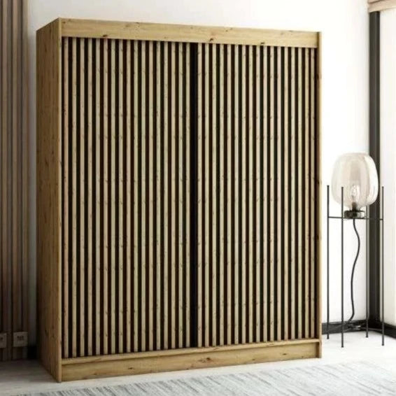 Gloucester I 180cm Sliding Door Wardrobe Strips Design - White, Black, Artisan Oak