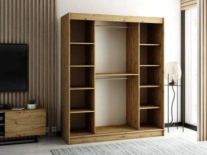 Gloucester I 180cm Sliding Door Wardrobe Strips Design - Black, White, Artisan Oak