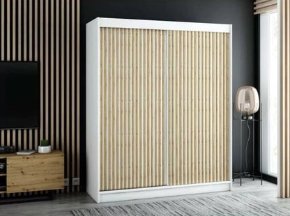 Gloucester I 180cm Sliding Door Wardrobe Strips Design - Artisan Oak, Black, White