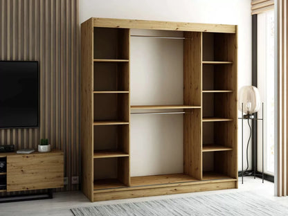 Gloucester I 200cm Sliding Door Wardrobe Strips Design - Artisan Oak, Black, White