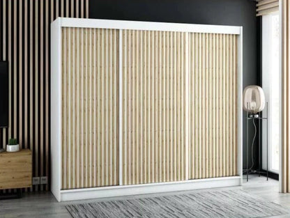 Gloucester I 250 Sliding Door Wardrobe Strips Design - White, Artisan Oak, Black