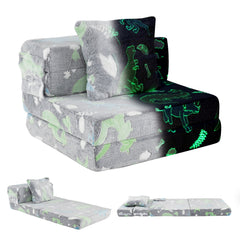 Glow In the Dark Kids Couch with Washable Zippered Covers and Extra Pillow-Grey
