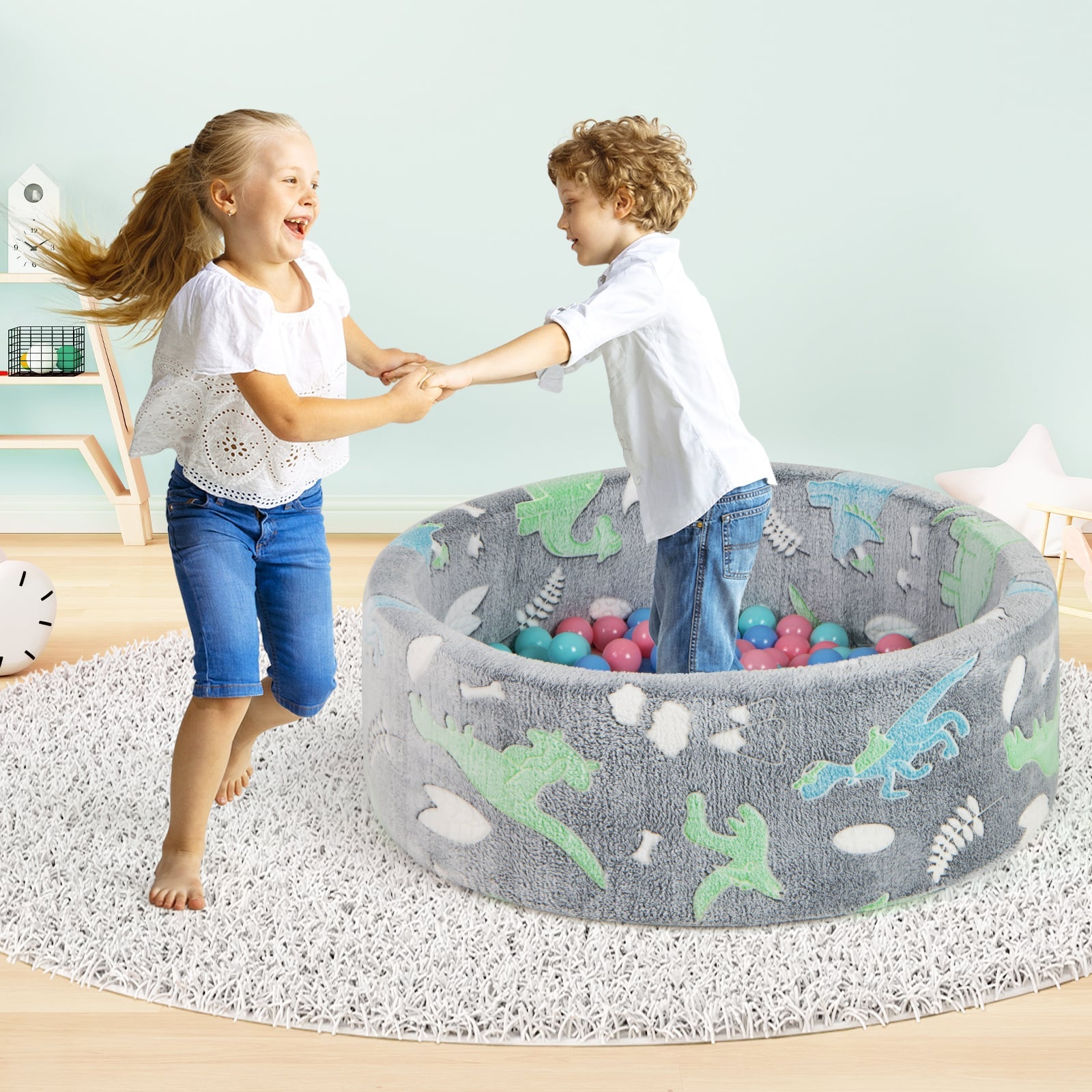 Glow in the Dark Round Ball Pool with 200 Colorful Ocean Balls-Grey