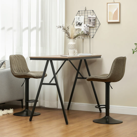 HOMCOM Set of Two Linen-Look Bar Stools - Brown