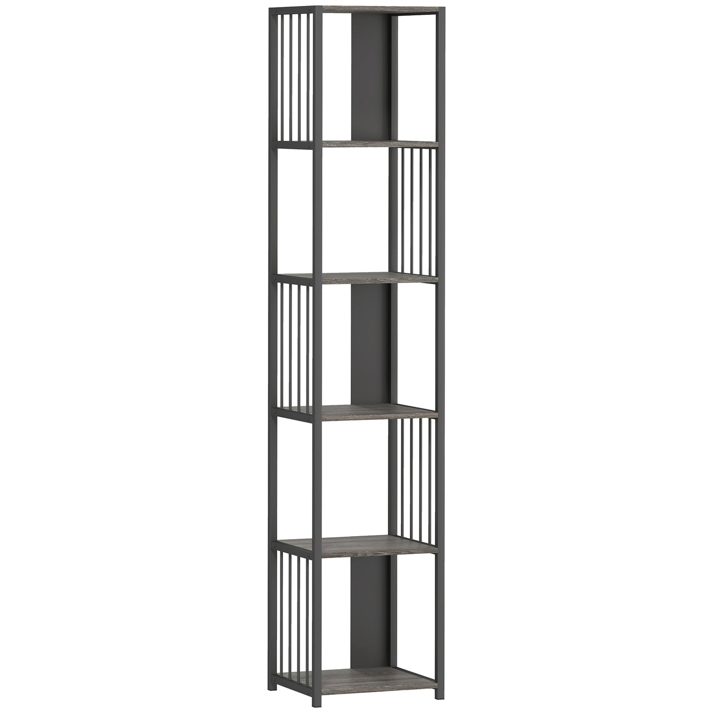 HOMCOM 5-Tier Bookshelf with Steel Frame - Grey
