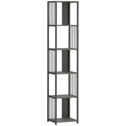 HOMCOM 5-Tier Bookshelf with Steel Frame - Grey