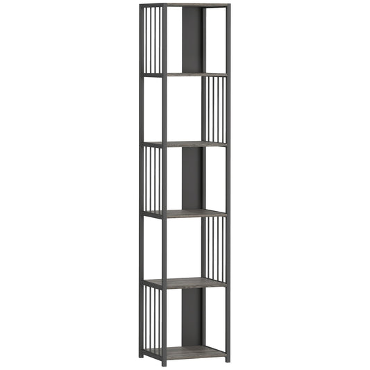 HOMCOM 5-Tier Bookshelf with Steel Frame - Grey