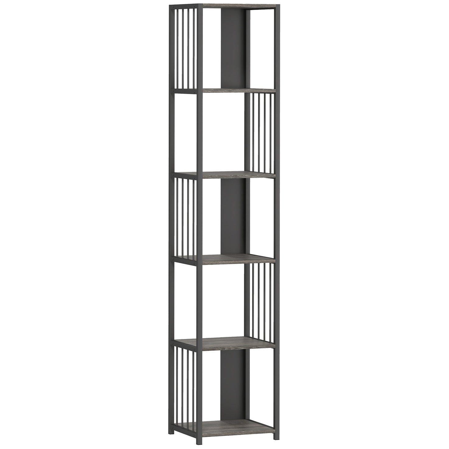 HOMCOM 5-Tier Bookshelf with Steel Frame - Grey