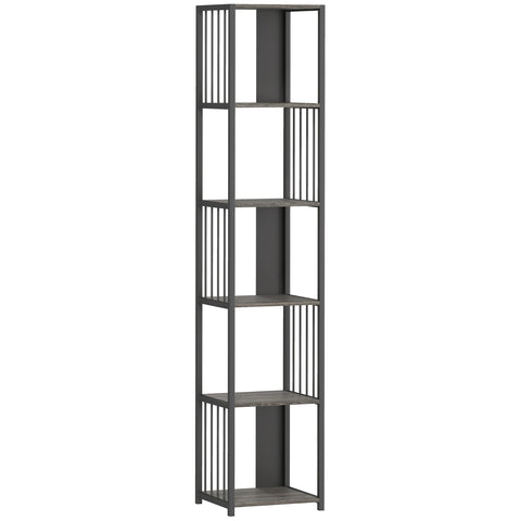 HOMCOM 5-Tier Bookshelf with Steel Frame - Grey