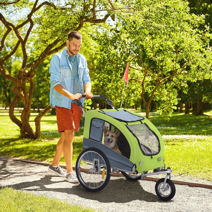 PawHut Dog Bike Trailer Pet Stroller Cart Carrier for Bicycle 360 degrees Rotatable with Reflectors 3 Wheels Hitch Coupler Push/ Pull/ Brake Water Resistant Green