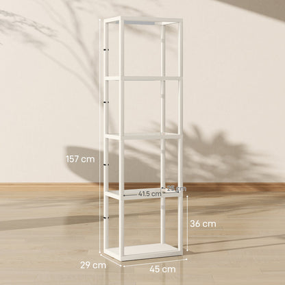 HOMCOM LED Floor Lamp with Glass Shelves, 4 Layers Dimmable Tall Standing Lamp, Modern Column Shelf Floor Light for Living Room, Bedroom, Office, Oak