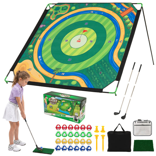 Golf Chipping Game Set 71" x 71" Large Chipping Mat with 2 Adjustable Clubs