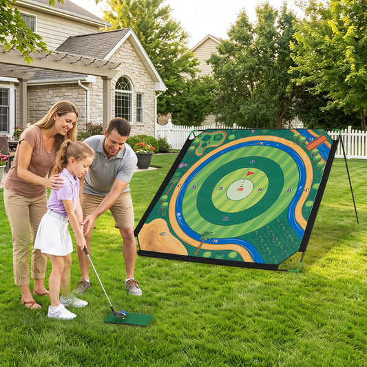 Golf Chipping Game Set 71" x 71" Large Chipping Mat with 2 Adjustable Clubs