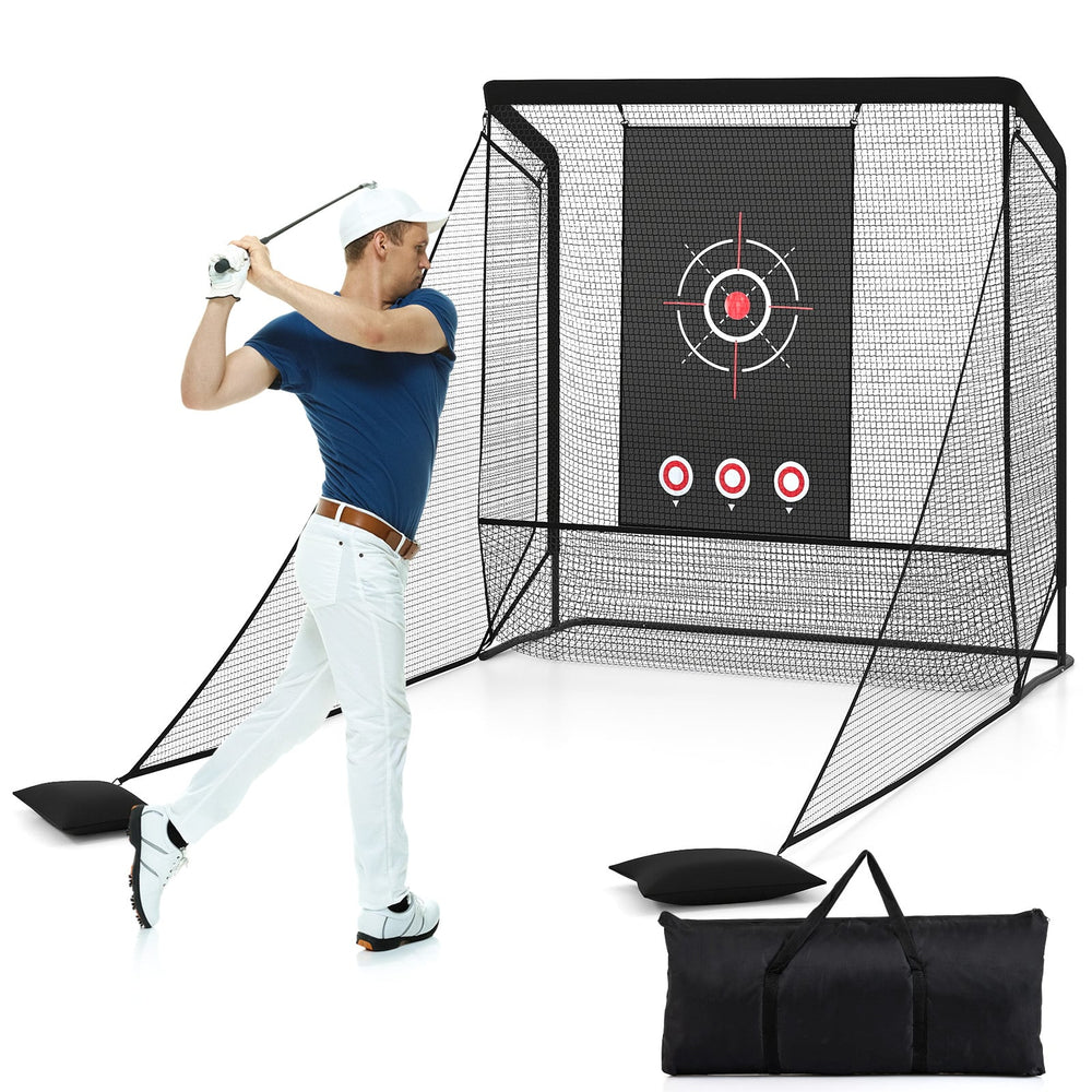 Golf Practice Net with Dual Side Barriers and Sand Bags for Backyard
