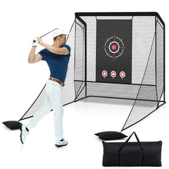 Golf Practice Net with Dual Side Barriers and Sand Bags for Backyard